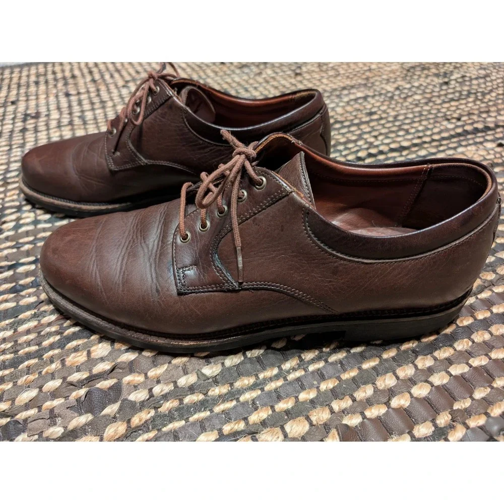 Neil M Mens Brown Leather Derby Dress Shoes Lace Up Plain Toe Made in USA 10.5 B